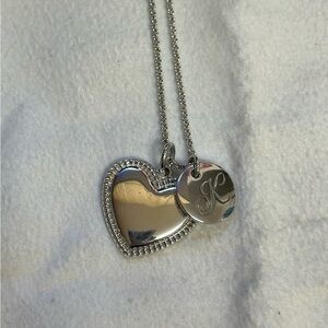 Tiffany & Co. Silver Heart and Initial Pendant Necklace